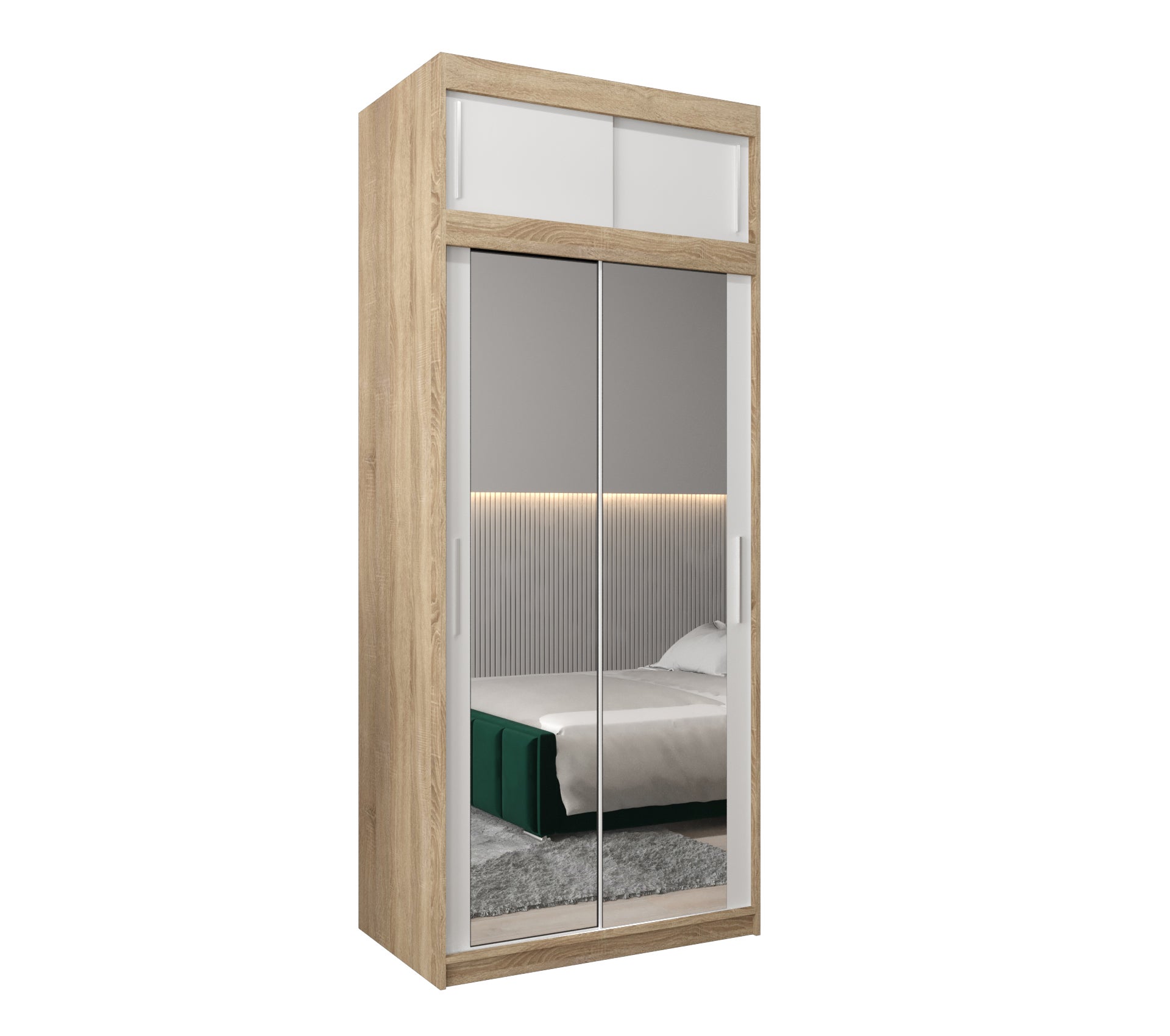 Szafa przesuwna z nadstawką garderoba TOKYO 3 100 x 62 x 240 cm Sonoma + Biały - Abiks Meble