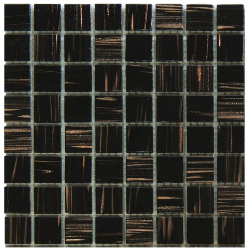 Próbka mozaiki szklanej z siatki w kolorze brązowo-złotym do łazienki i kuchni – wymiary próbki: 16x16x0,4 cm