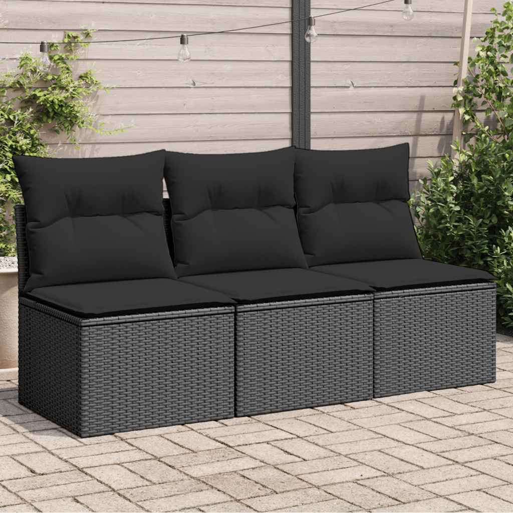 Sofa ogrodowa z poduszkami, 3-osobowa, czarna, z polirattanu vidaXL