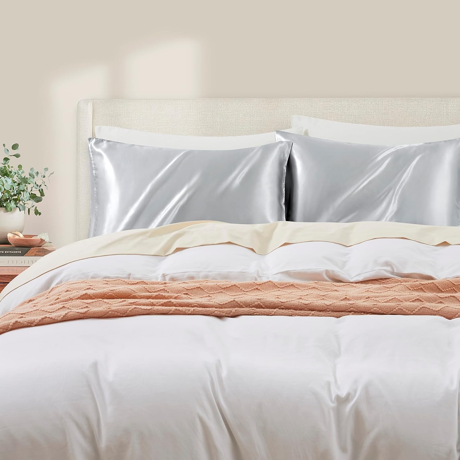 Fronha de cetim sedoso para cabelo e rosto - Conjunto de 2 - Antirrugas - Zíper invisível - 50 x 75 cm - 2