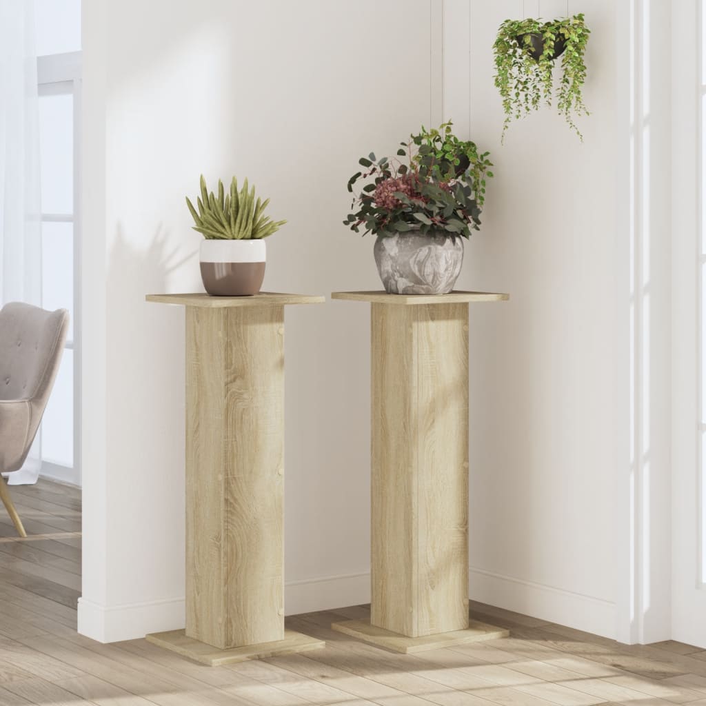 Supports pour plantes 2 pièces chêne en panneau de bois - 3