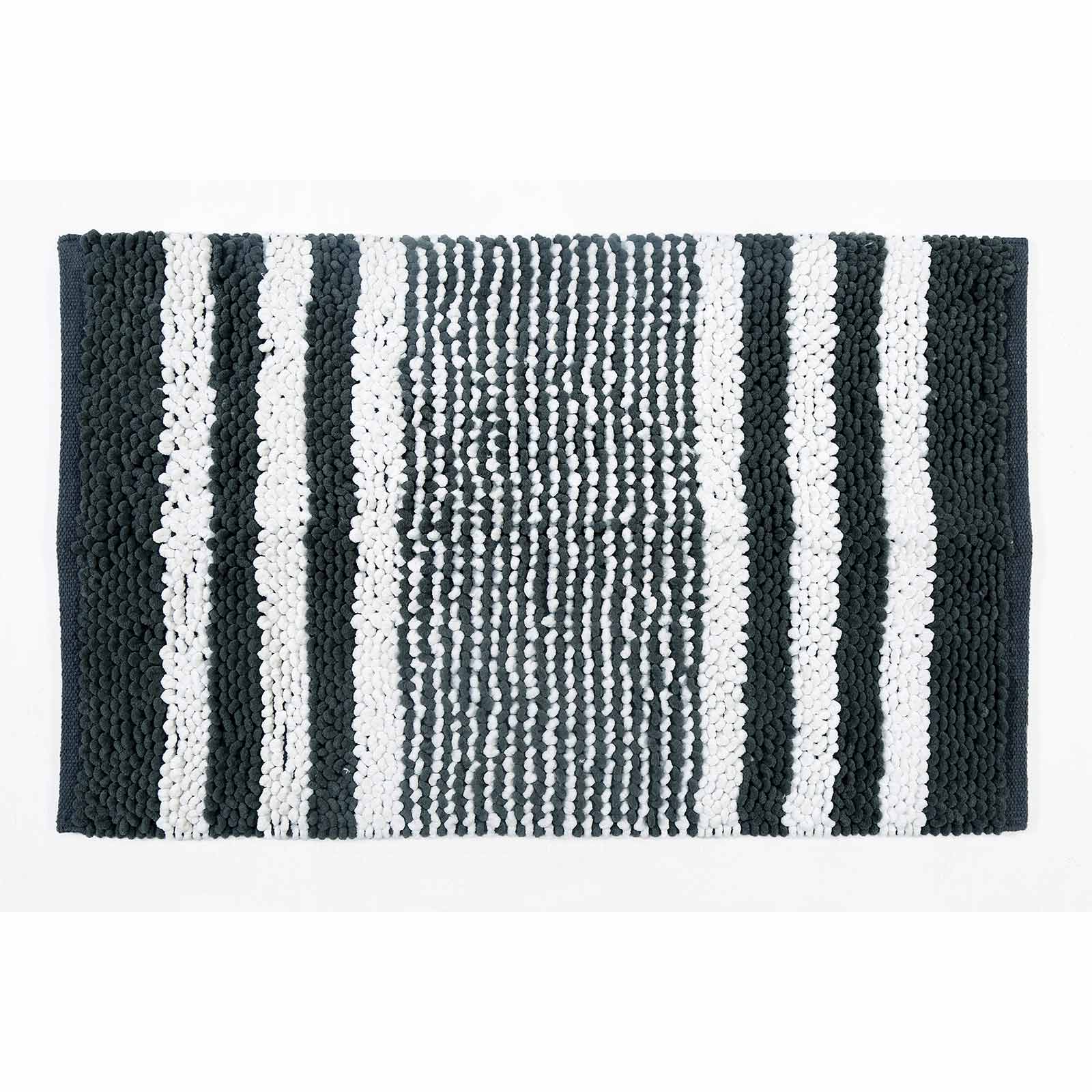 Homescapes Tappeto Da Bagno Damascato 50x80 Cm In Puro Cotone, Nero/Bianco, Antiscivolo