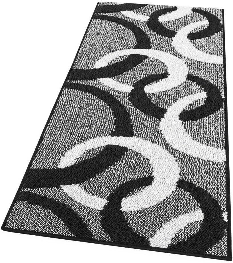 Alfombra de cocina 57x230 cm círculos 3d bordeado suave moderno antideslizante negro