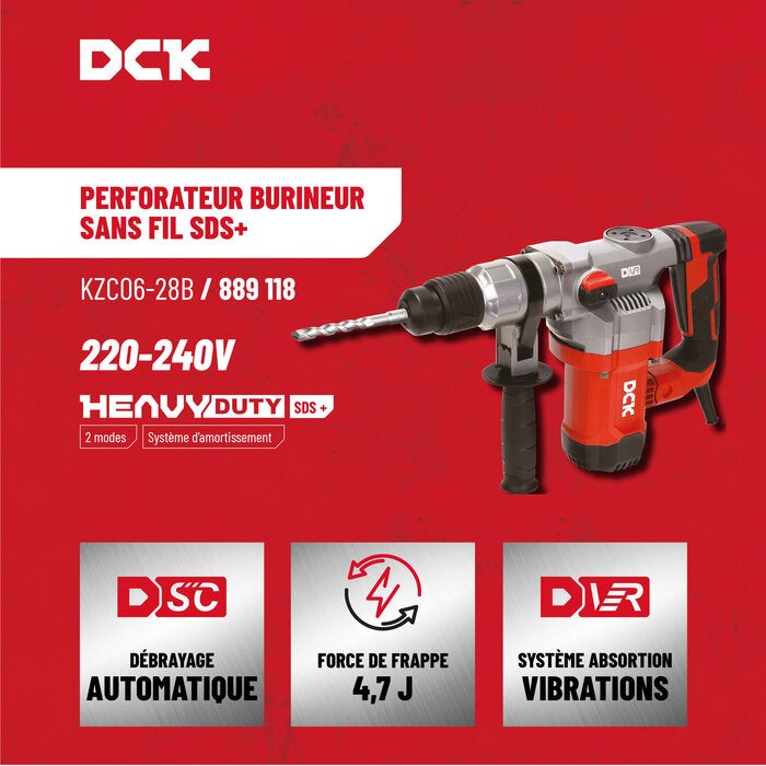 Perforateur burineur filaire - KZC06-28B - DCK - 4,7 J - 1200 W - SDS+ - 5