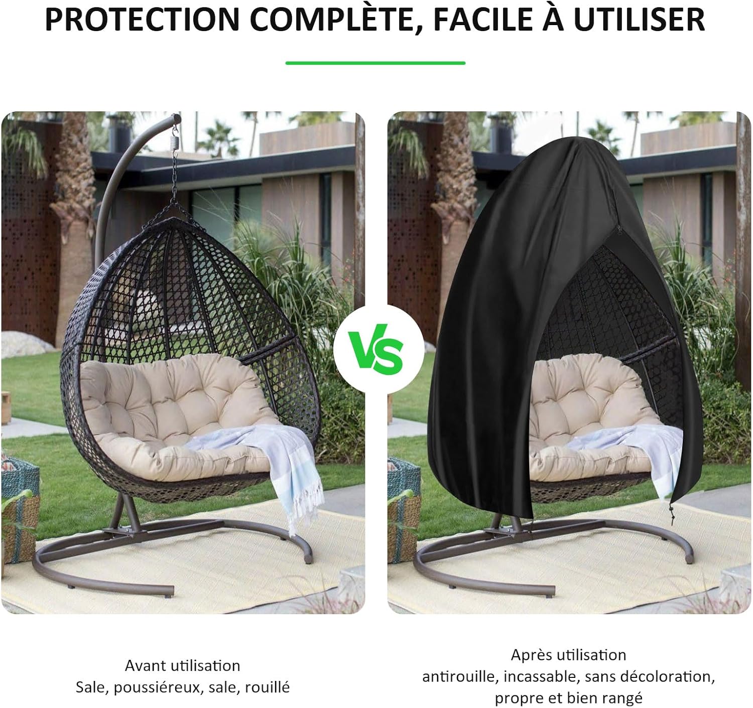 Housse Fauteuil Suspendu 230x200cm, Protection Imperméable Anti-UV Indéchirable pour Chaise Oeuf et Balancelle de Jardin - 3