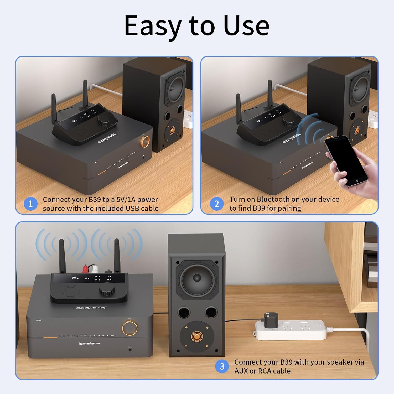 Transmetteur Recepteur Bluetooth 5.3, Adaptateur Bluetooth Audio RCA 3,5 mm Jack AUX Dual Link, Stereo Audio HiFi Receiver pour TV/Smartphone/Tab - 5