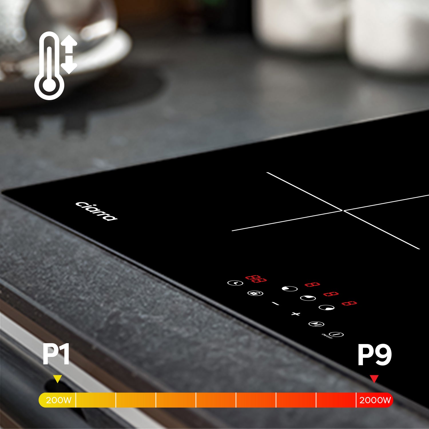 CIARRA Placa de Inducción 3 fuegos 6200W 59x52cm Temporizador 99 Min Auto-Stop CD3BIH - 4