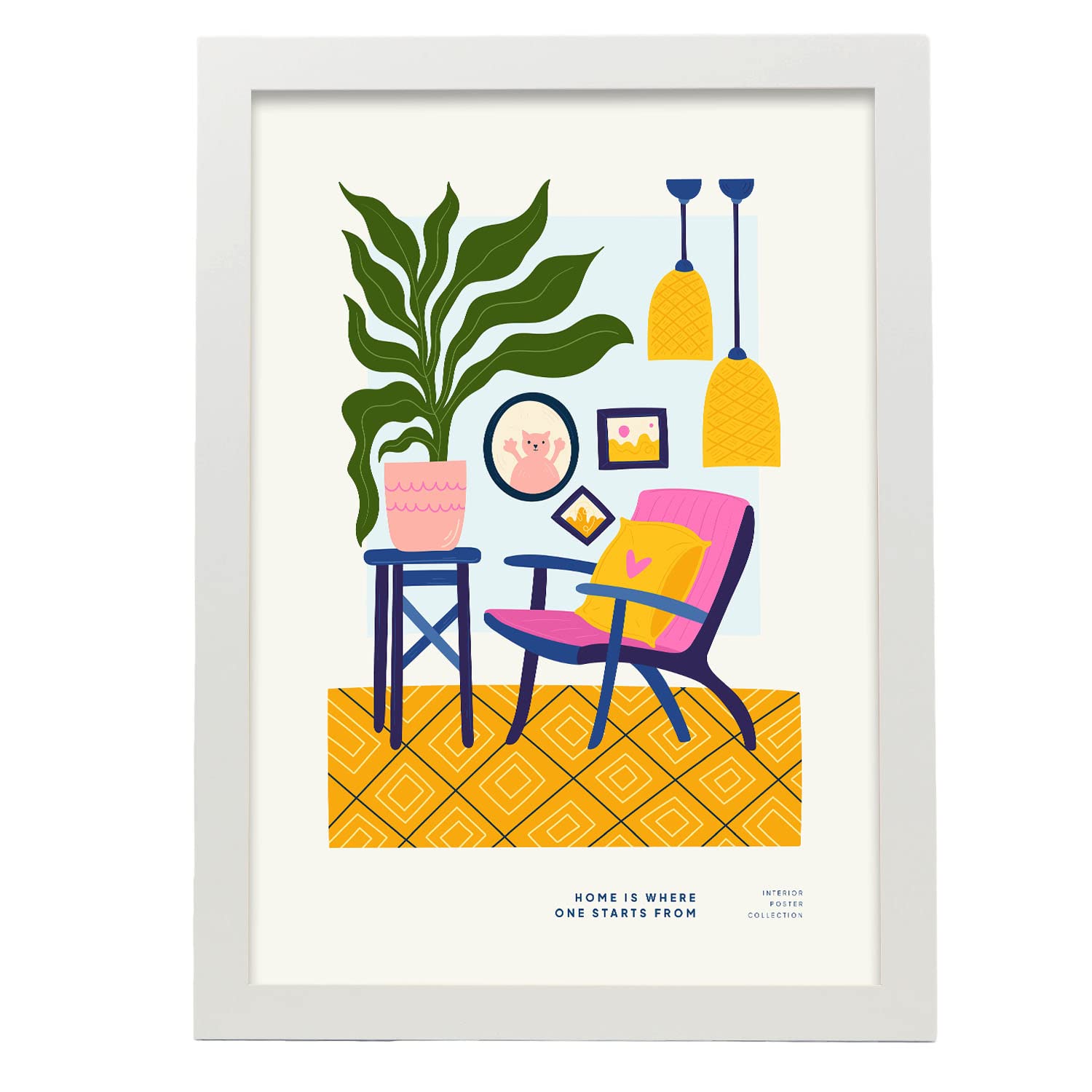 Nacnic póster pop art abstracto. casa es el comienzo ilustraciones artísticas modernas para la decoración de interiores. con marco blanco - a3