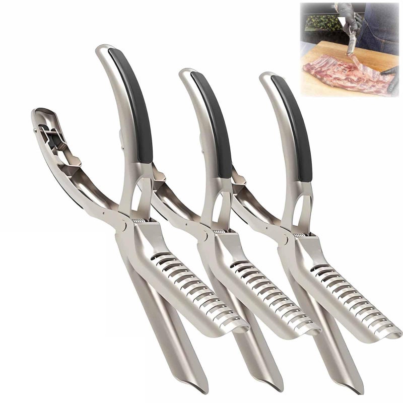 Zestaw 3 profesjonalnych narzędzi do usuwania błon, stal nierdzewna, dla entuzjastów grillowania, wygodne do trzymania, antypoślizgowe.