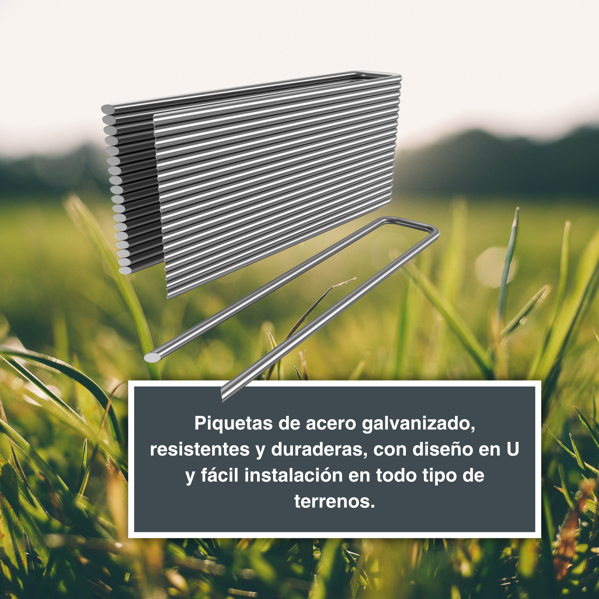 Pack de 100 piquetas de fijación de acero galvanizado en forma de U - ø 3,6 mm - 7