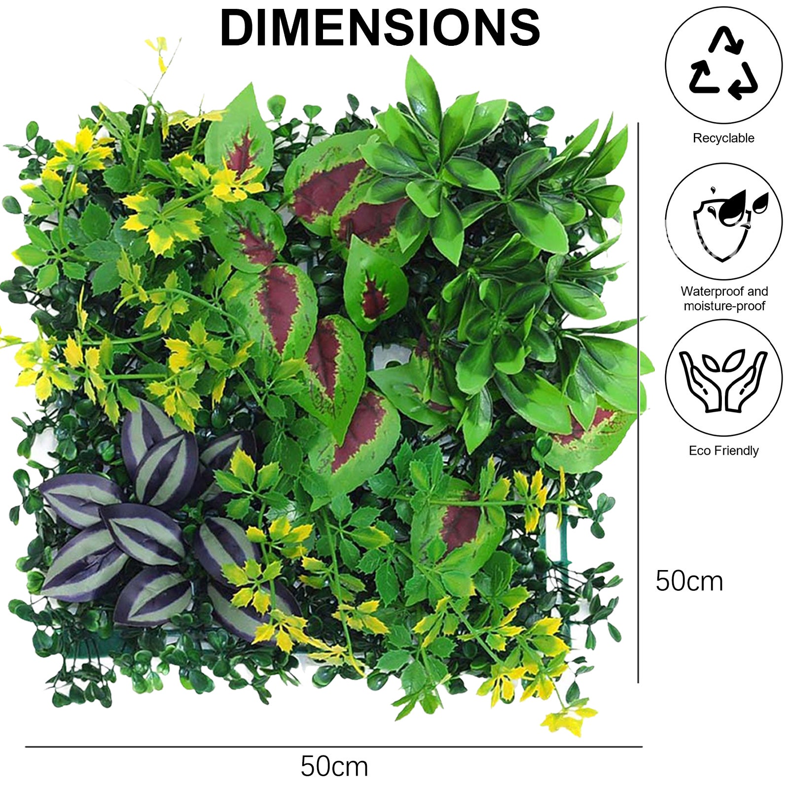 Lot de 4 haies murales artificielles, écrans de protection et d'intimité pour jardin, toile de fond en gazon synthétique, protection UV, 50 cm x 50 cm - 4