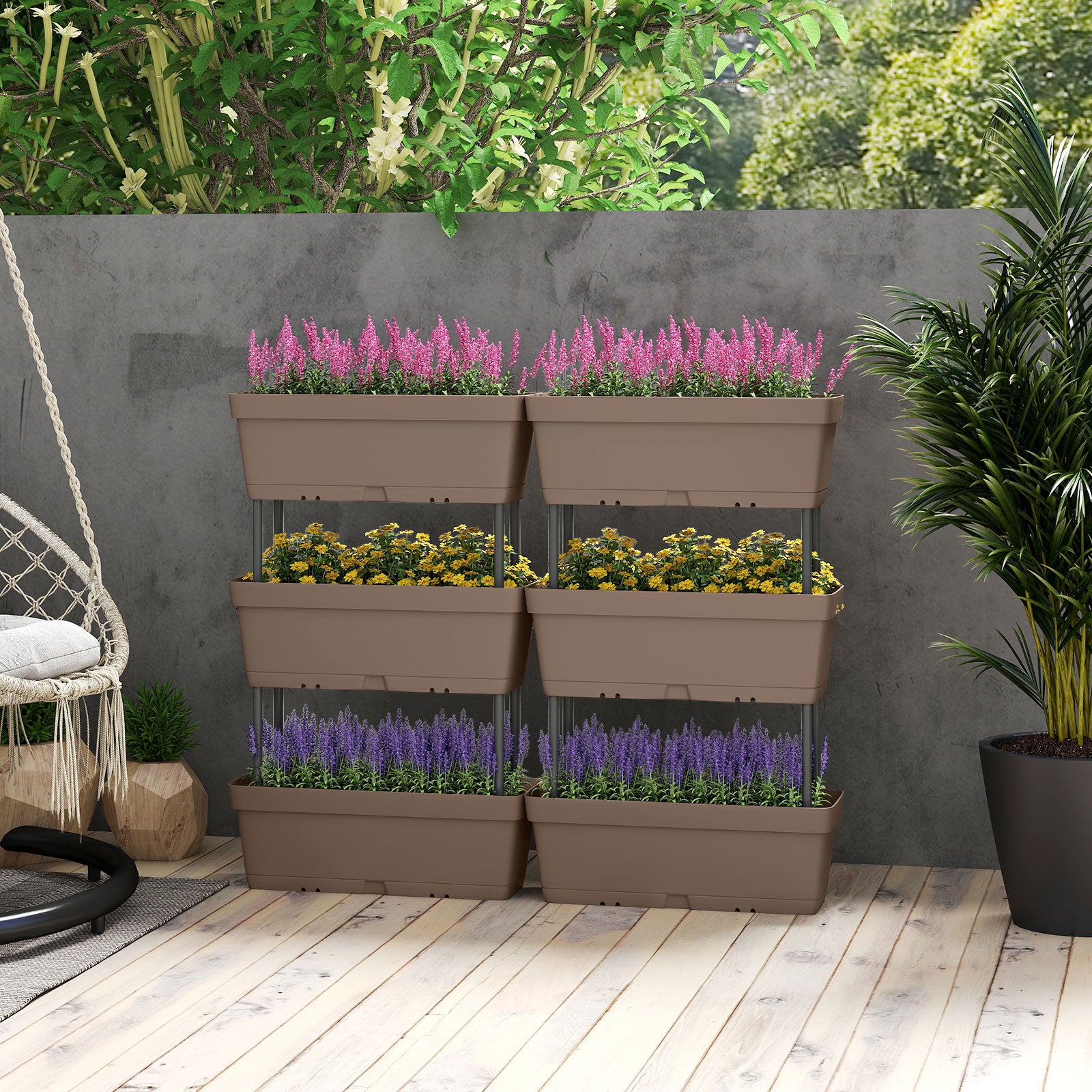 Jardinière Surélevée Vertical avec 6 Bacs de Plantation Trous de Drainage, Lit de Jardin Arrangement DIY pour Fruits Légumes Fleurs Herbes, Gris - 9