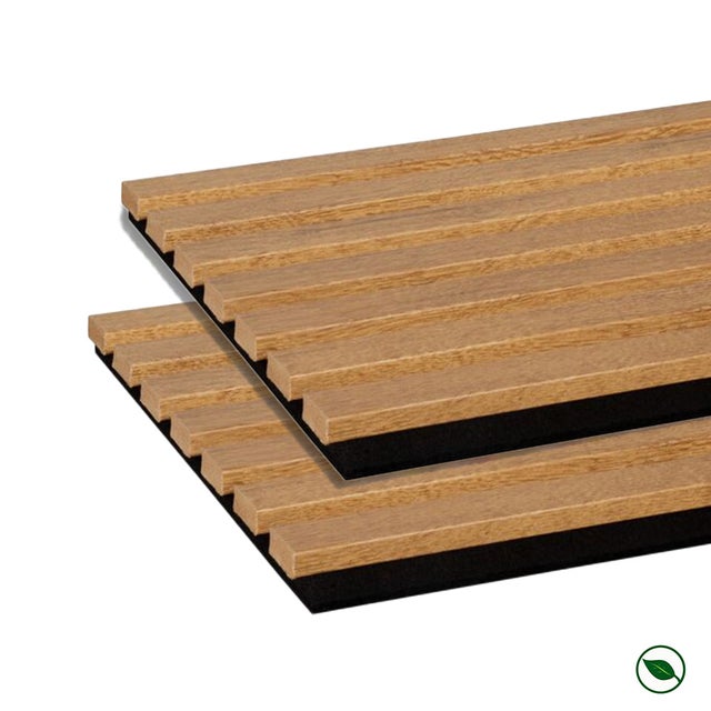 Lot de 2 Panneaux tasseaux bois MDF acoustique décor chêne bronze sur feutrine noire 2600x300x17mm PEFC 70%