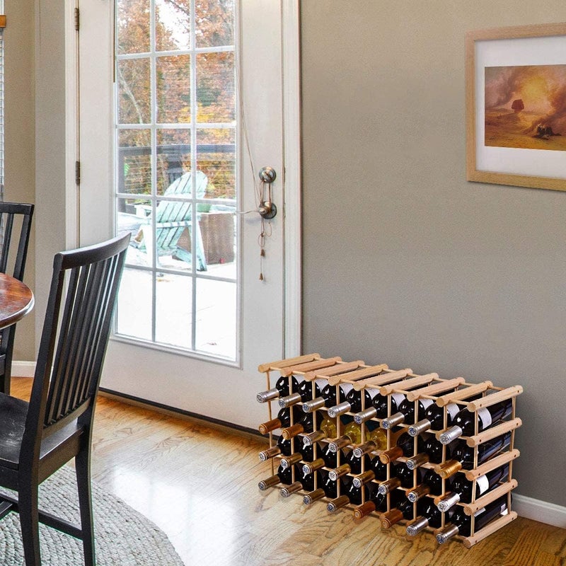 40 butelek Regał na wino, modułowy stojak na butelki o dużej pojemności, wykonany z drewna sosnowego, 85 x 44 x 24 cm