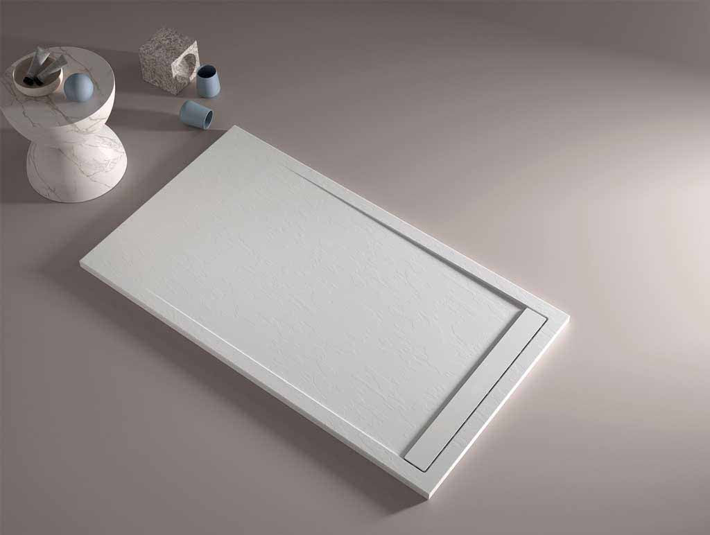 Receveur de douche 70x100 cm extra plat CLEVER en résine surface ardoisée blanc - 3