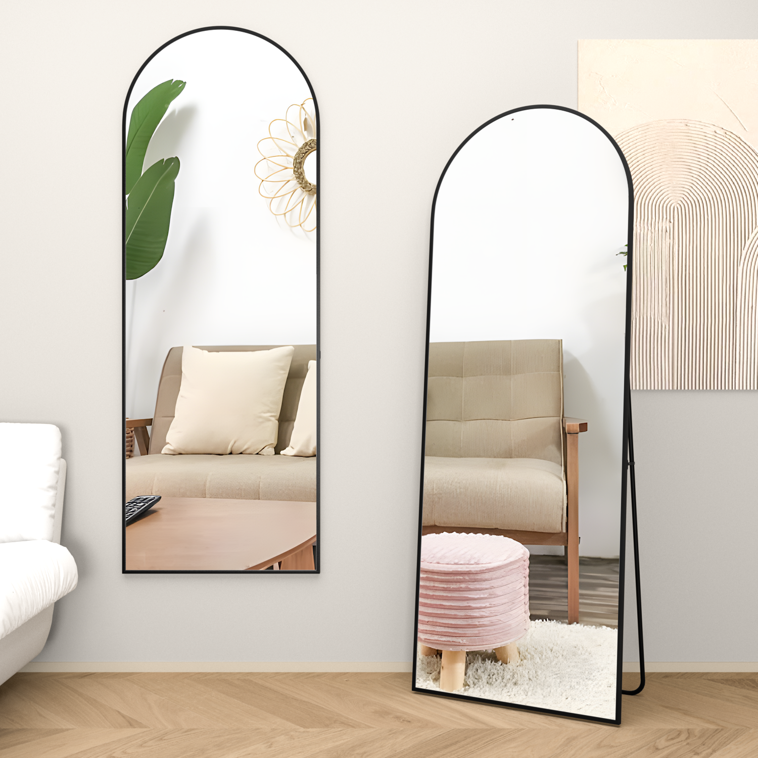 Miroir pleine longueur 162 x 53 cm, miroir de sol avec cadre en aluminium, miroir sur pied arqué lisse, noir - 3