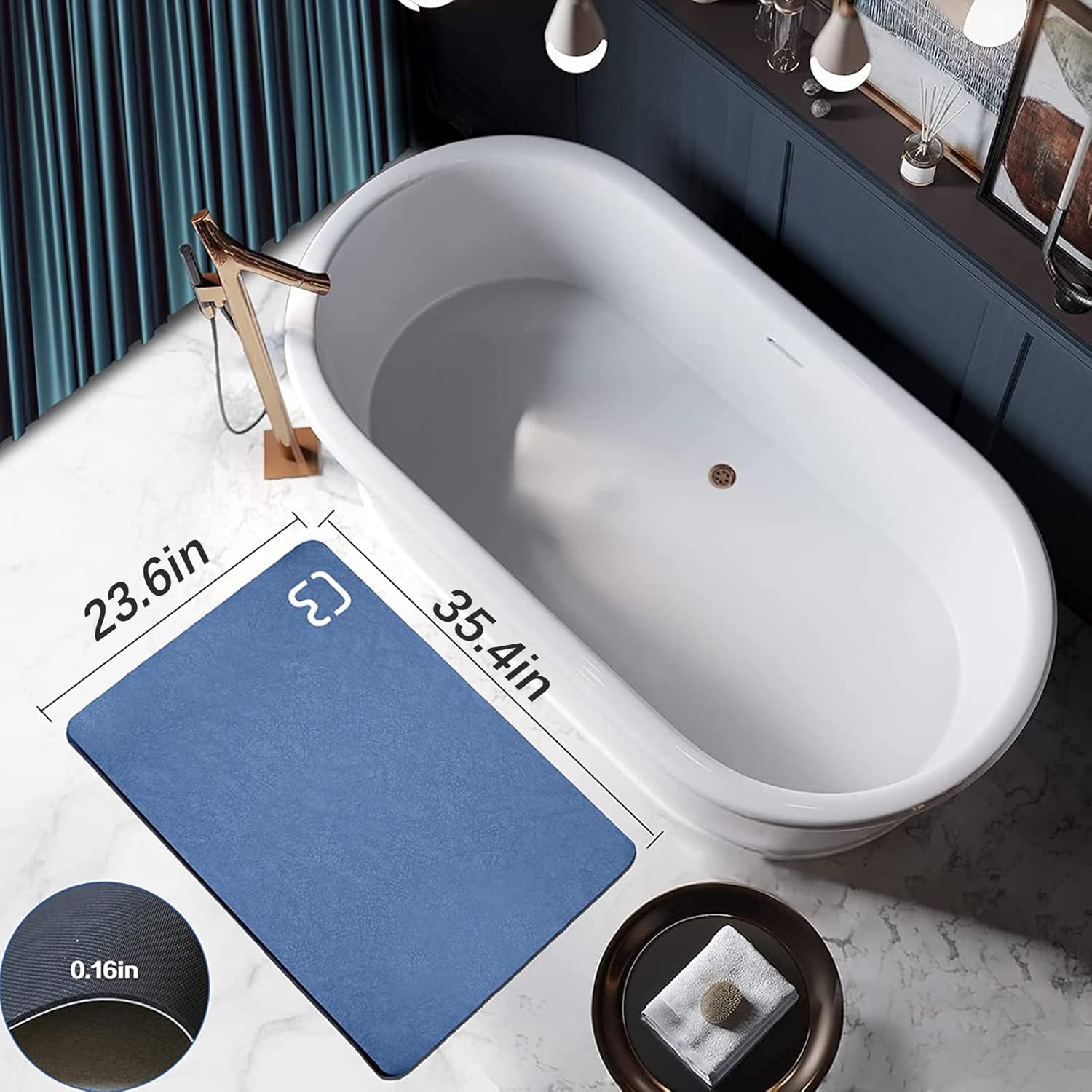 Tapis de Bain Antidérapant Super Absorbant Diatomite Tapis Salle de Bain Microfibre Tapis de Baignoire Tapis de Douche Doux Séchage Rapide (Bleu - 2