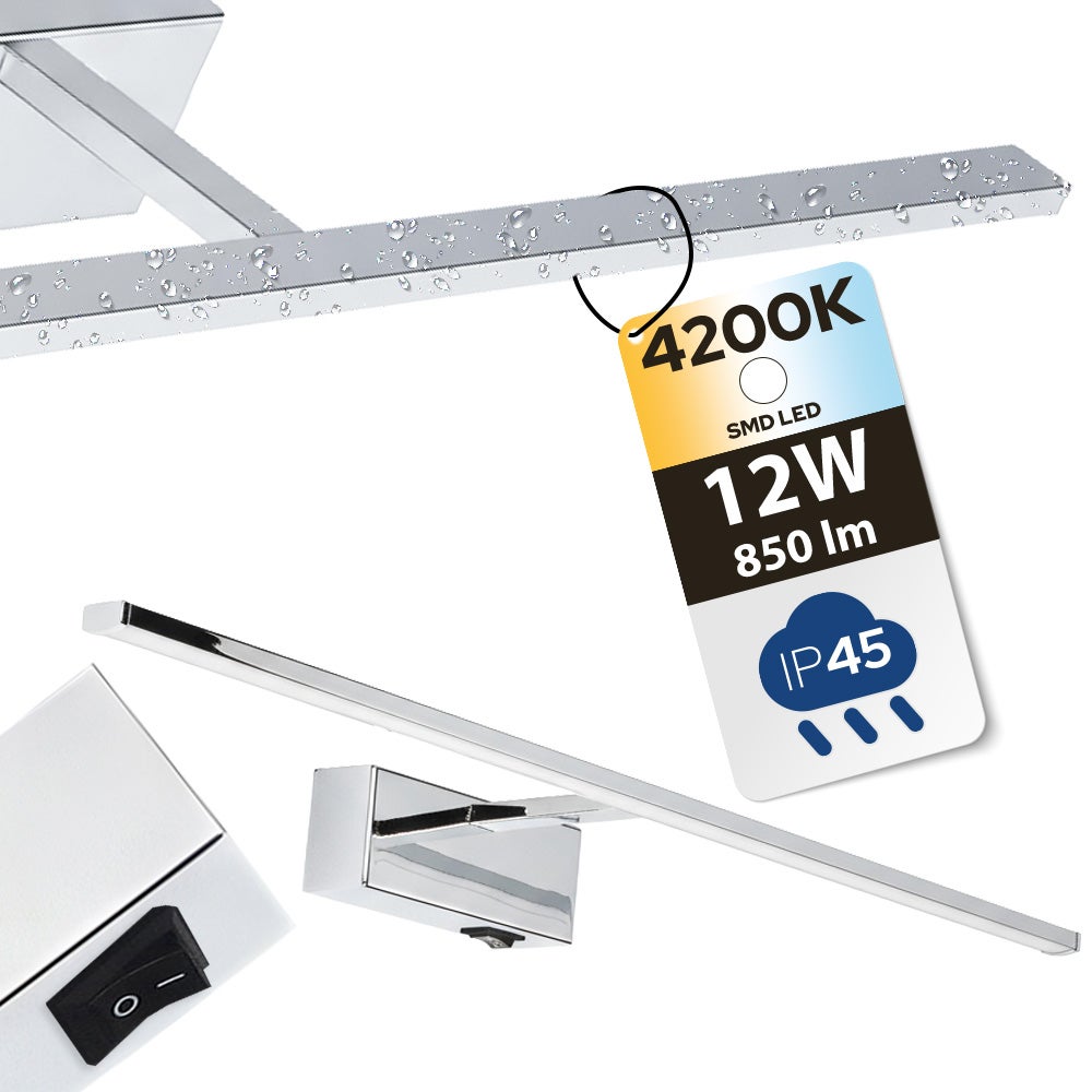 Kinkiet łazienkowy nad lustro/ pokojowy LED, 12W, 850lm, 4200K, IP45, chrom, KANARYA-12 HOROZ