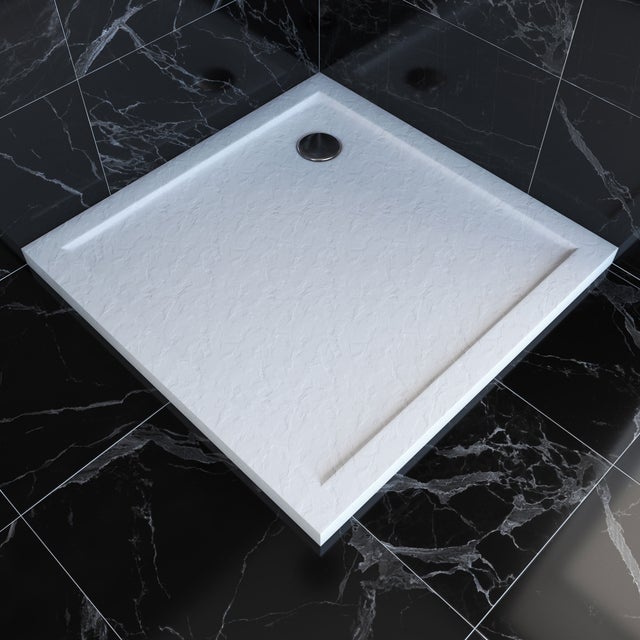 Receveur de Douche a Poser 80x80 cm Extra Plat en Acrylique Blanc Effet Pierre - MOON