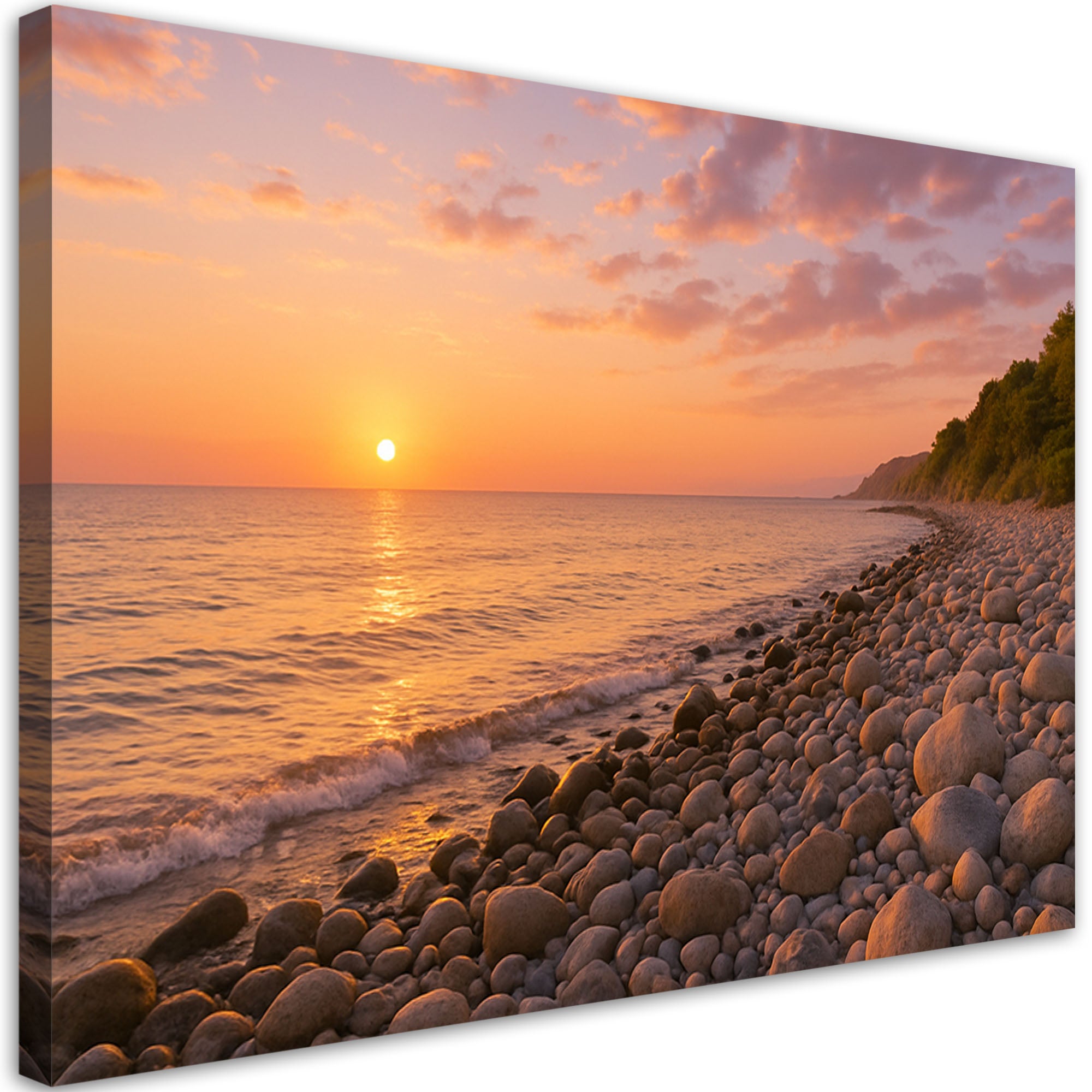 Obraz do salonu sypialni, Zachód słońca Plaża Morze Kamienie 60x40