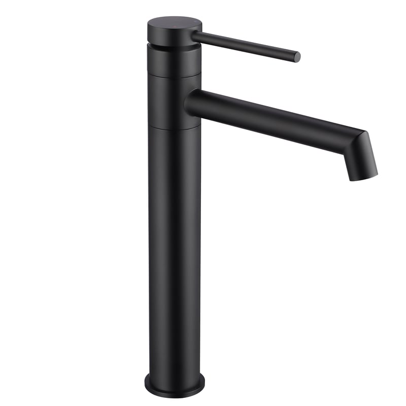 Czarna wysoka bateria umywalkowa, matowa, 24 cm, do umywalki nablatowej, stal nierdzewna 304