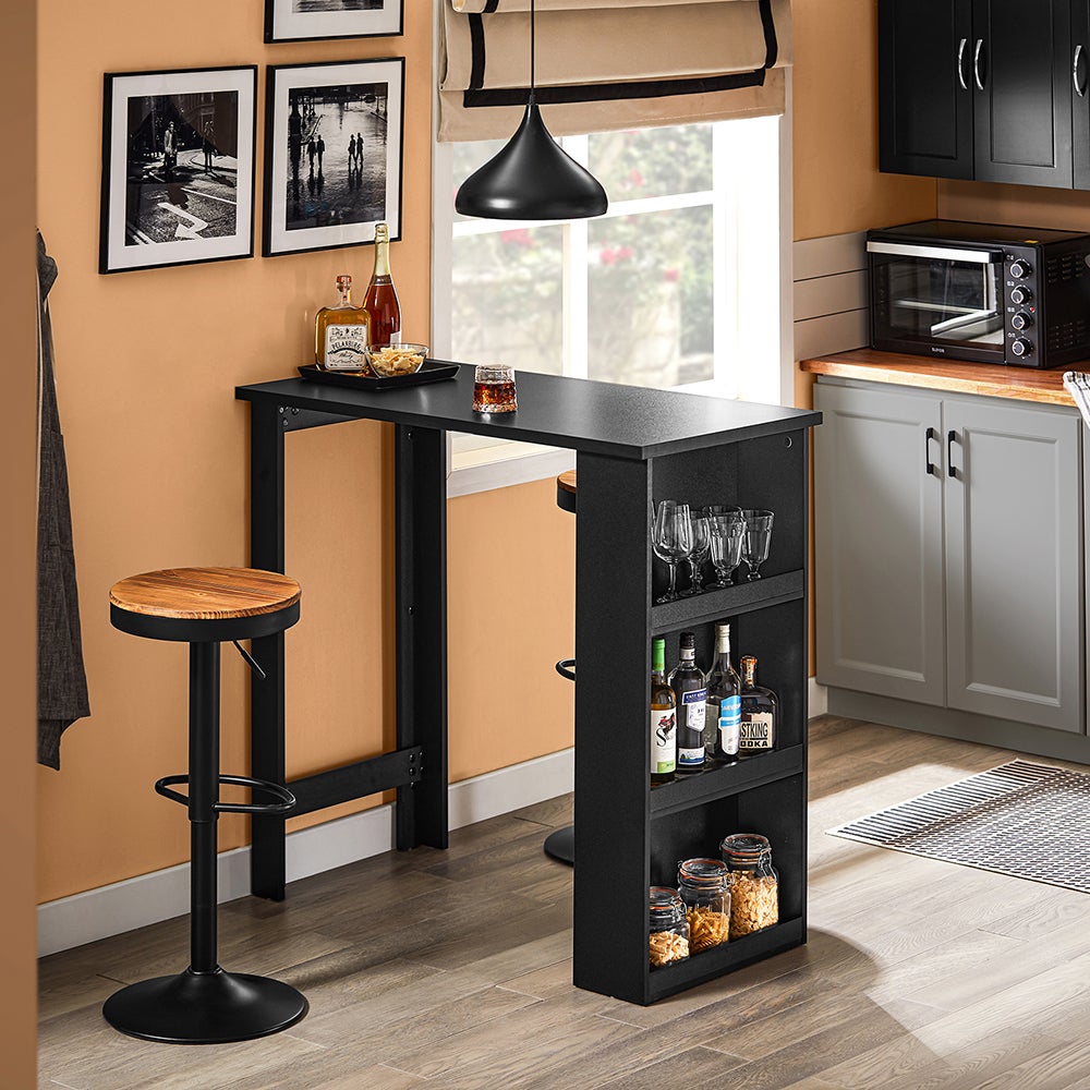 Tavolo Bar Con Ripiani Portaoggetti, Bianco E Rovere Chiaro, 112x57x106 Cm, Ideale Per Cucina E Soggiorno