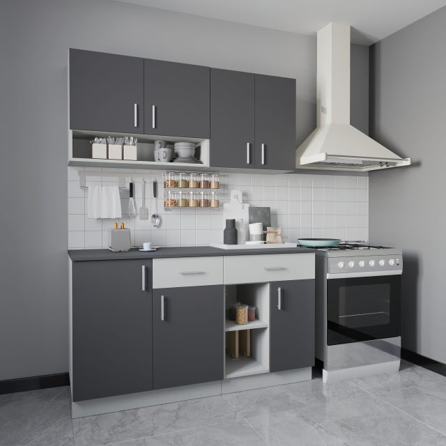 Set Cuisine Berna haaus, Anthracite/Blanc, L 140 cm