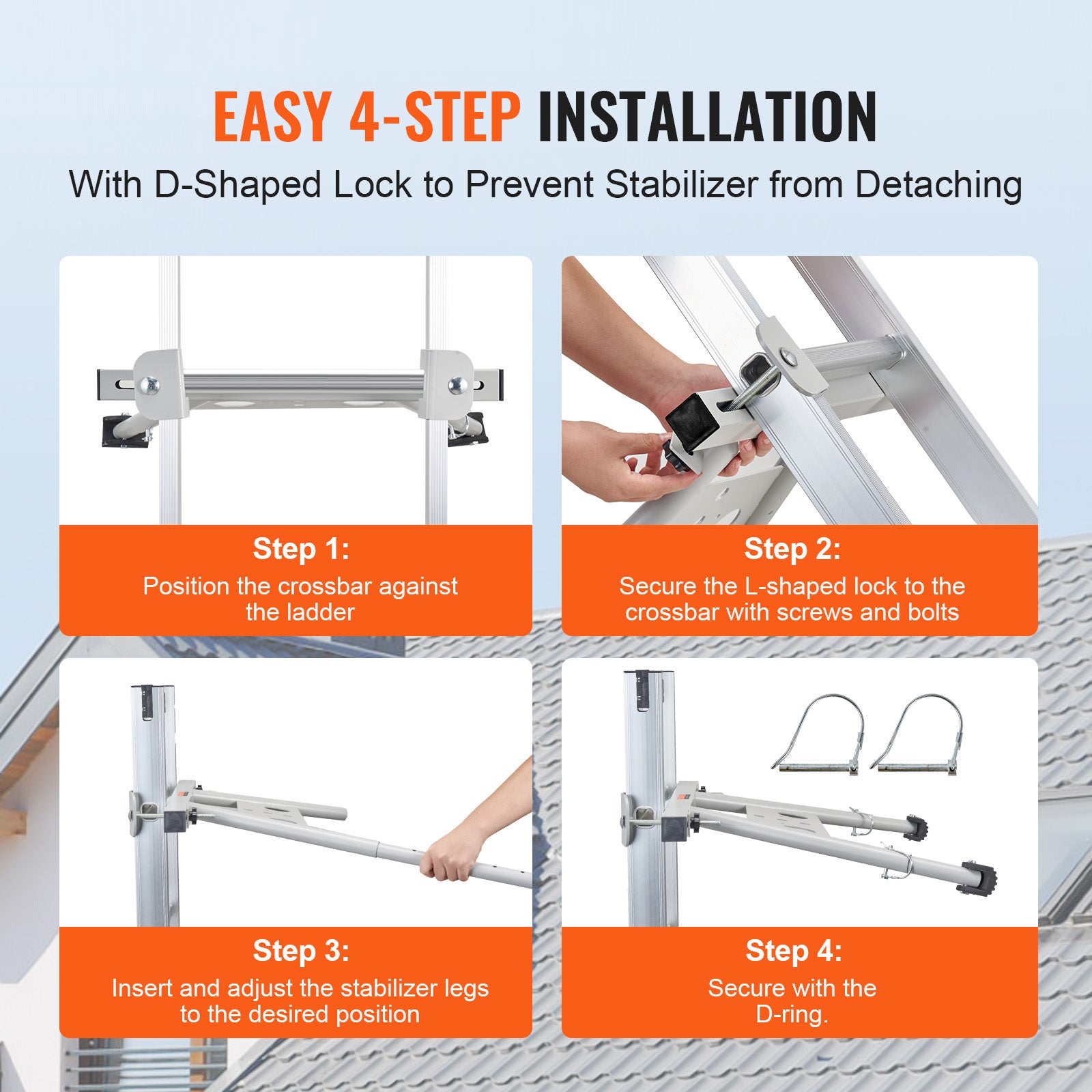 Stabilisateur d'échelle,SucceBuy pieds réglables,support d'échelle extensible,accessoires d'échelle murale robustes pour gouttière toit,convivial - 7