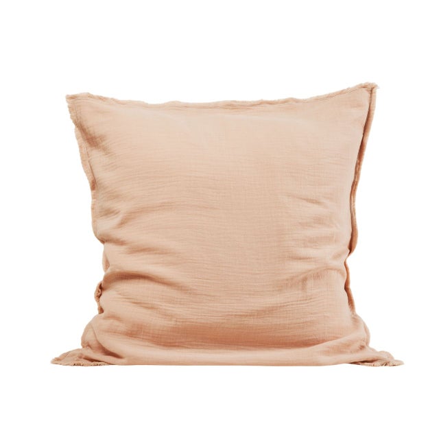 Lot De 2 Taies D'Oreiller en Gaze de coton lavé finition frangée, 65x65 cm LOU Rose 65x65 cm