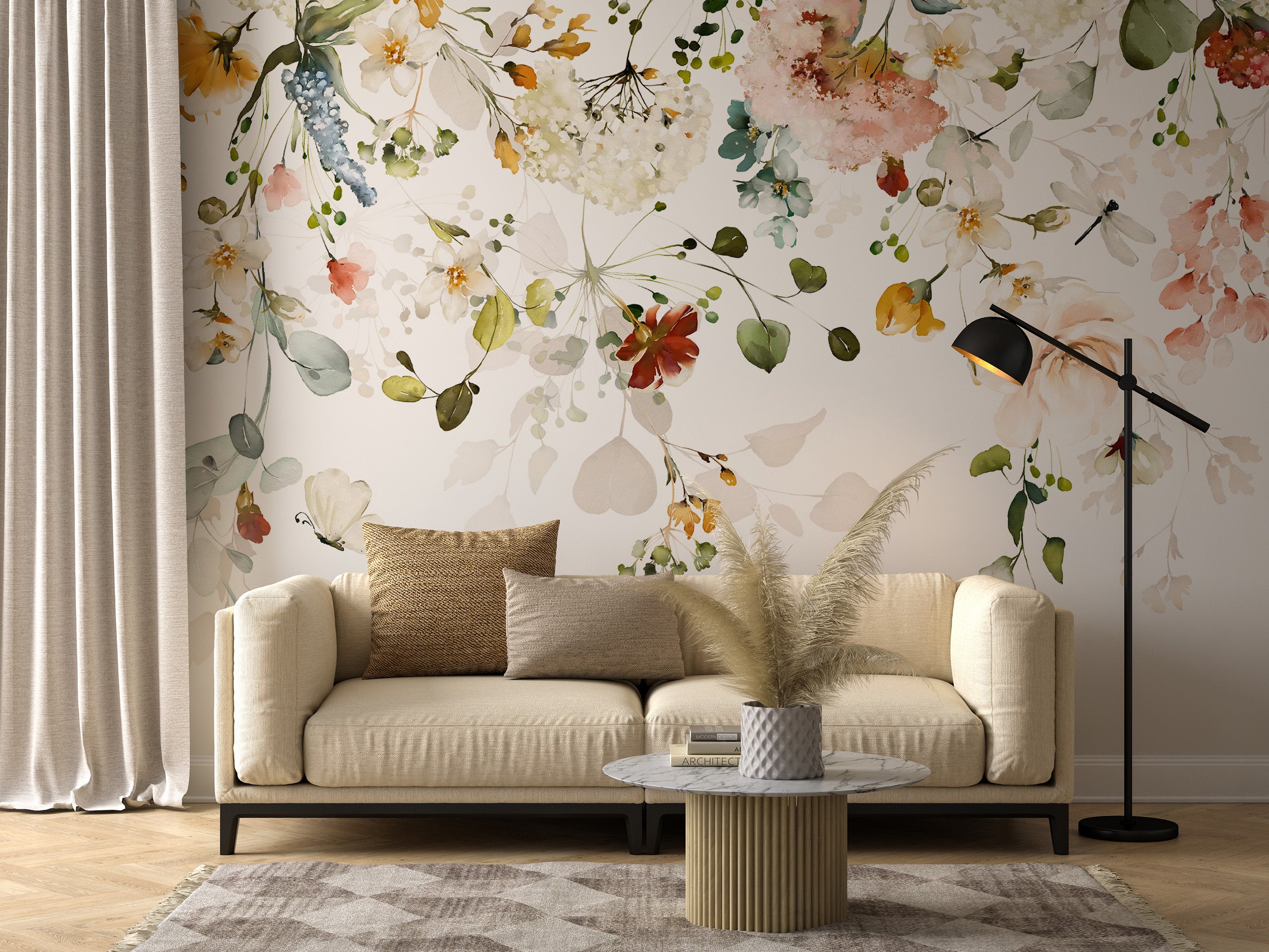 Papier Peint Intissé Photo Pour Salon FLEURS Colorées Feuilles Plantes Nature 405cm x 270cm - 3