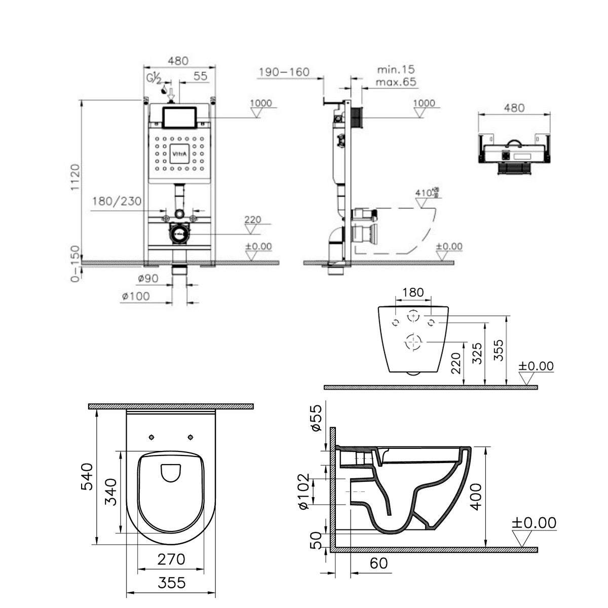 VITRA Pack WC Mia suspendu cuvette carénée fixations invisibles et bati support autoportant avec plaque Noire mat - 5