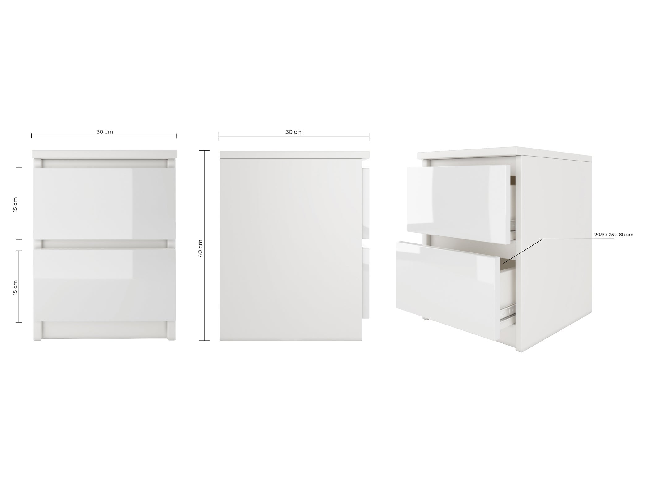 ASTER T2 - Mesita de noche 2 cajones estilo moderno - 40x30x30 - mueble auxiliar - 5