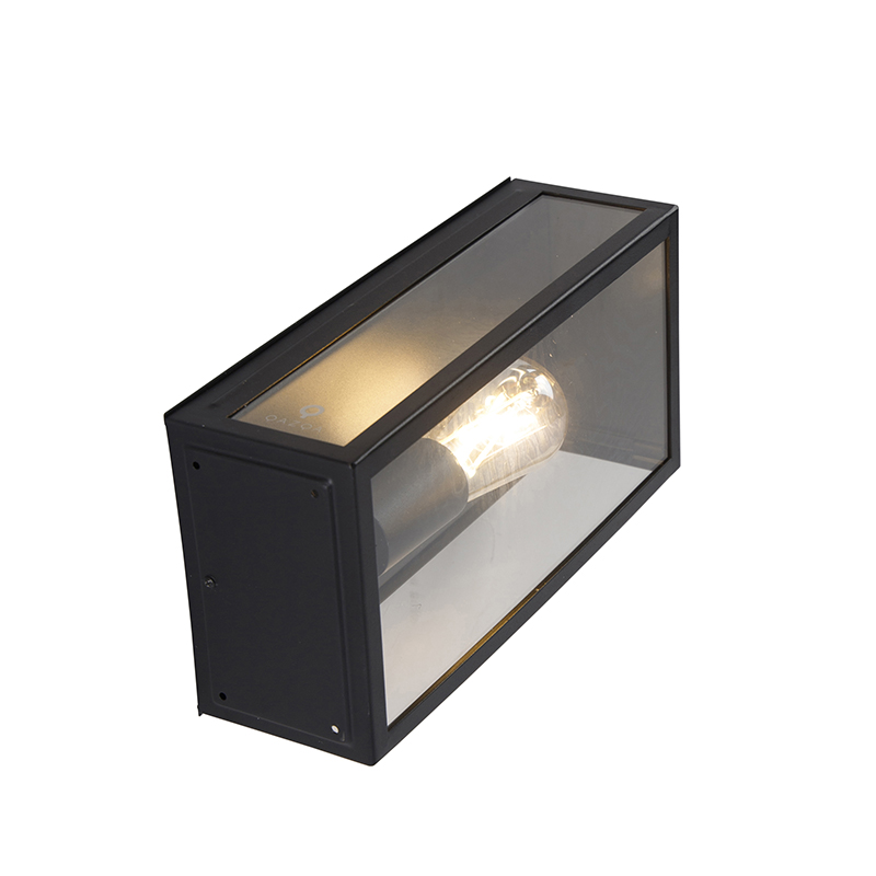 Qazqa moderne applique murale extérieure, lampe murale pour jardin - Rotterdam - noir, max. 60w, e27, 16cm, IP44, rectangulaire - 8