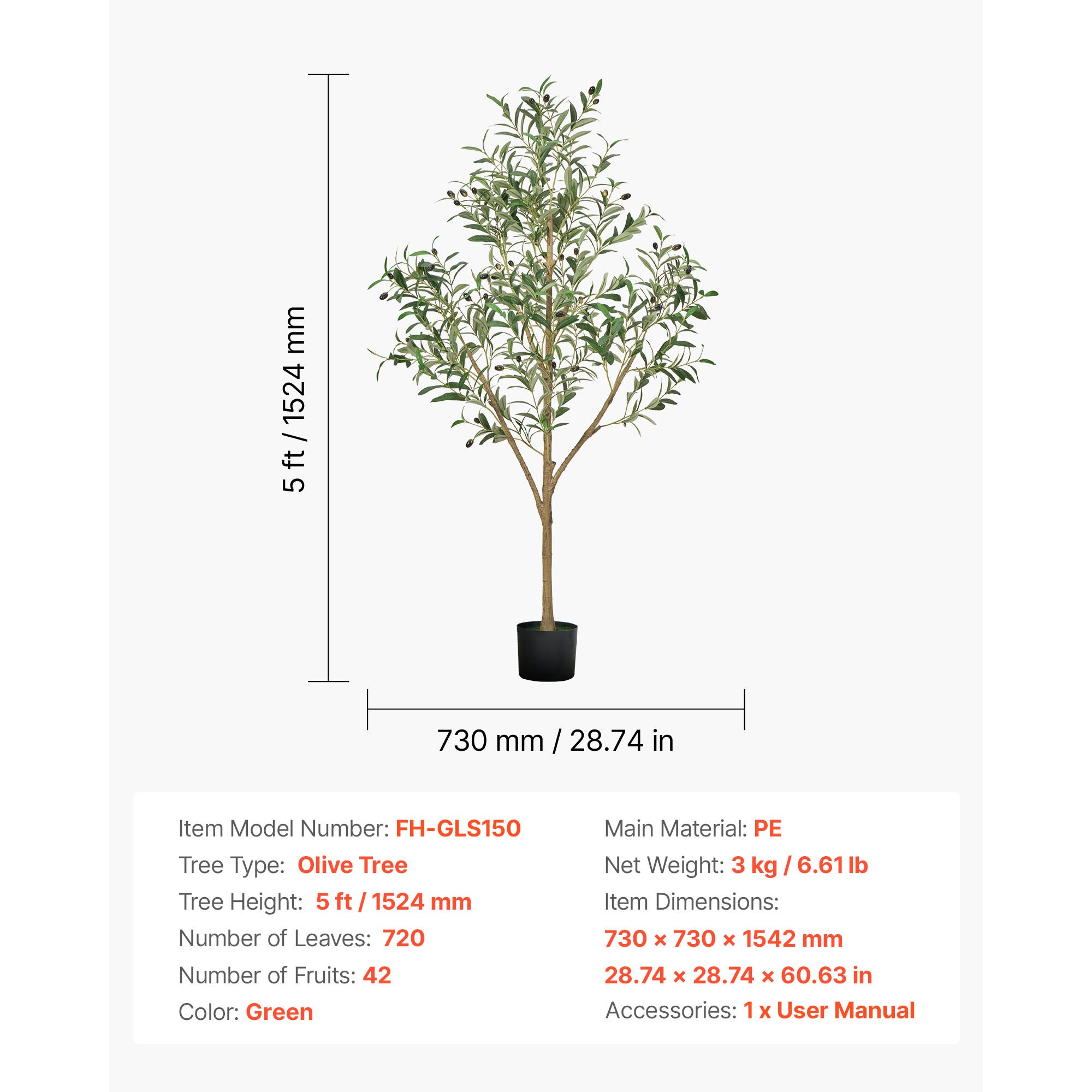 Pianta Artificiale Decorativa 1,5 m SucceBuy, Albero in PE con Vaso Nero, Tronco e Fogliame Realistici, Ideale per Ufficio, Soggiorno, Camera, Casa - 7