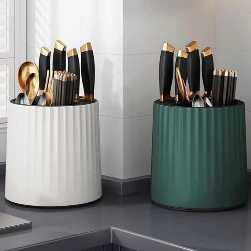 Obrotowy organizer na patyczki/noże/łyżki/nożyczki - przewiewny pojemnik z siatki - organizer na narzędzia kuchenne - zielony