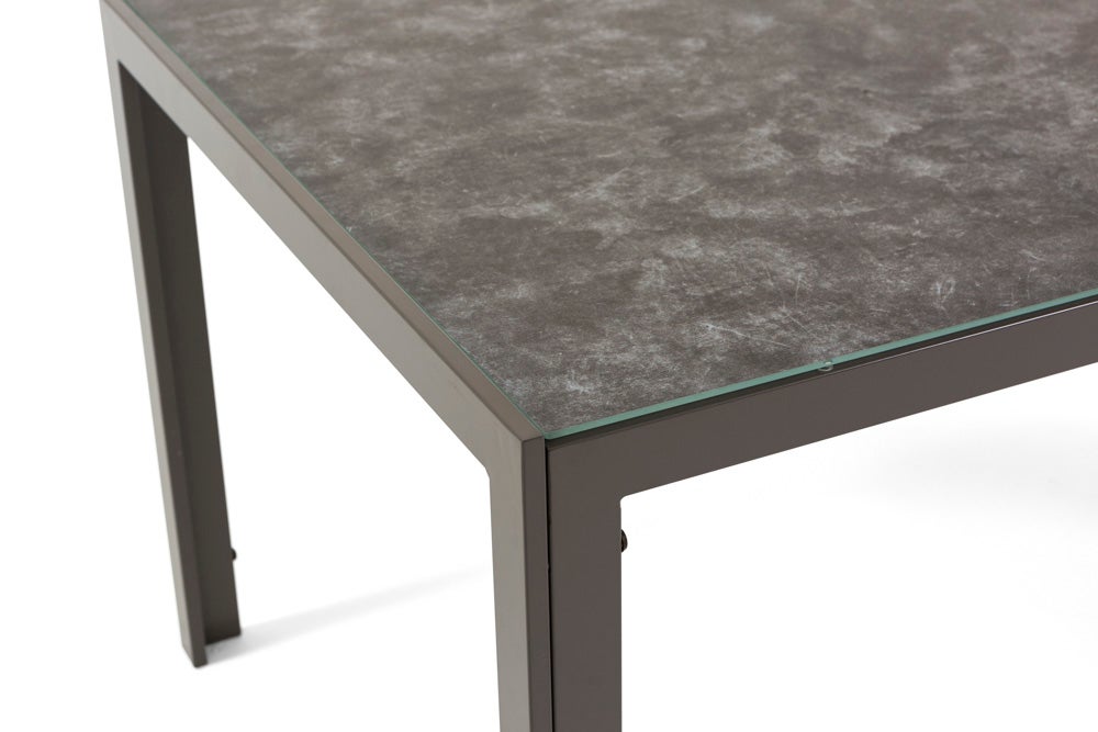 Mesa rectangular fija de 150x90 cm con estructura de aluminio y tablero de vidrio decorado Milo para interior/exterior granito/taupe - 2