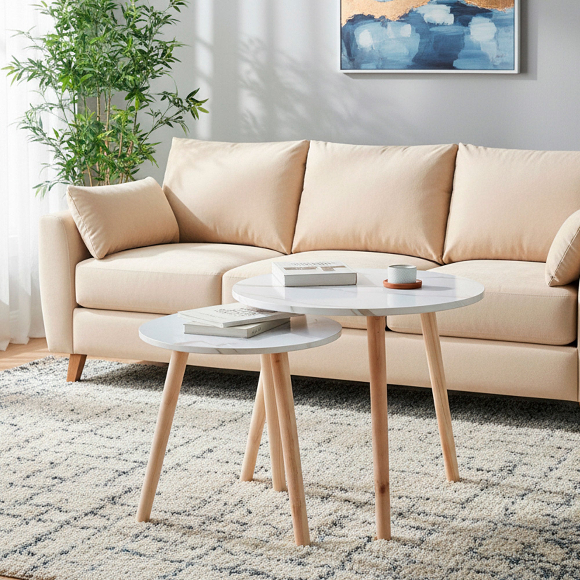 Max Home Conjunto de 2 mesas de apoio redondas com efeito mármore D39x39 cm e D48x45 cm - 2