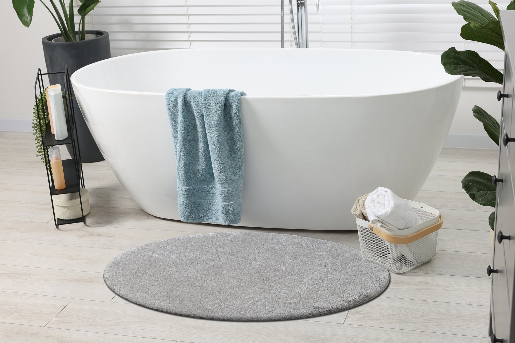 Tapis de salle de bain SANTA cercle plaine, antidérapant, doux - gris cercle 100 cm - 3