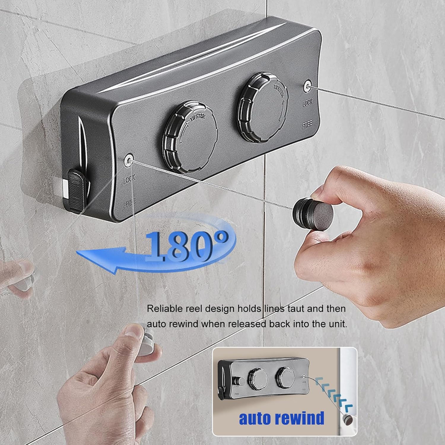 Stendibiancheria retrattile per interni ed esterni, 2 x 4,2 metri in acciaio inox, montaggio a parete, bianco. | Leroy Merlin