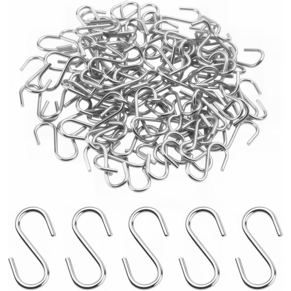 100 cârlige în formă de S din oțel inoxidabil 304, 27 x 12 x 2 mm, robuste și rezistente la rugină, pentru chei, bijuterii, genți și decorațiuni