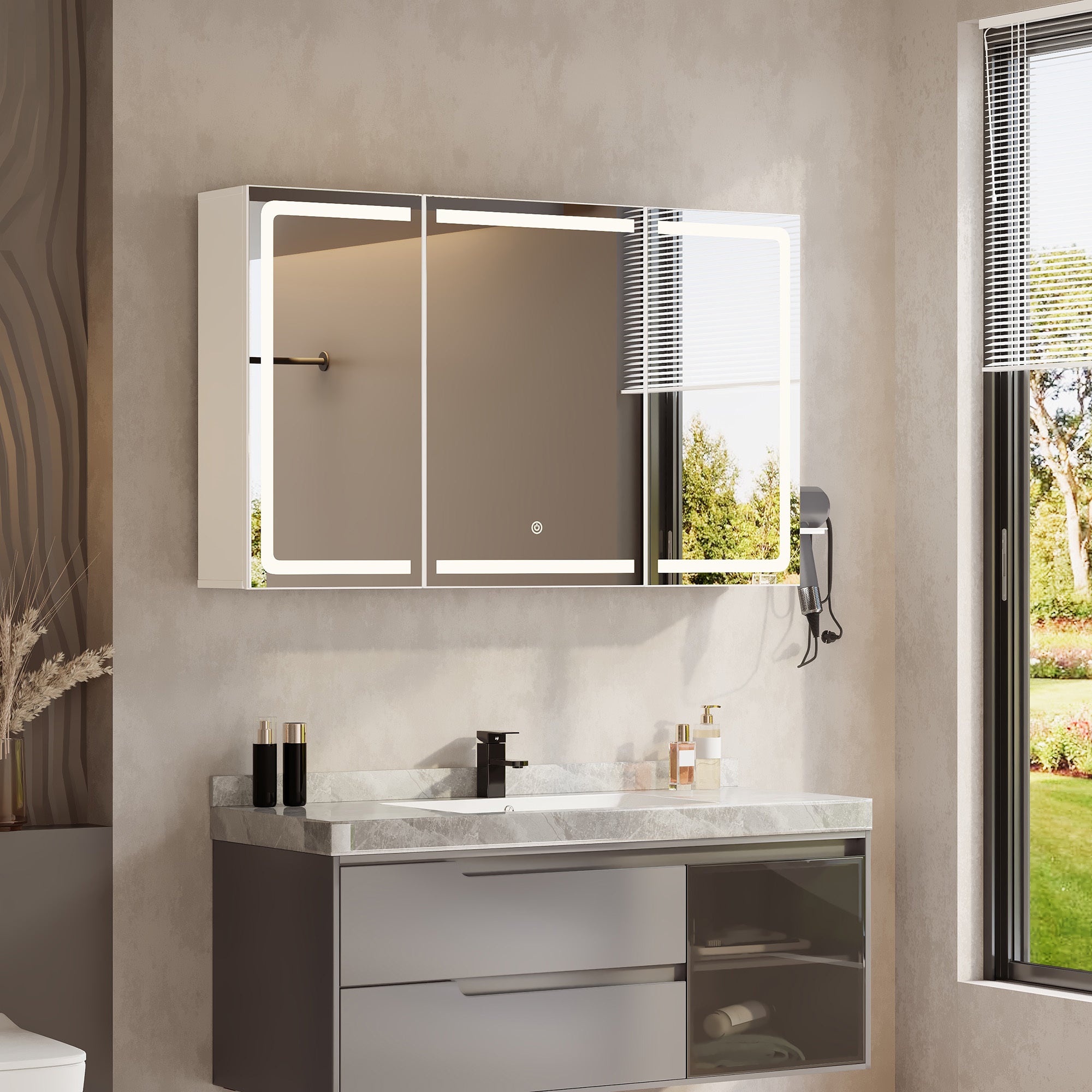 Armadio da toilette specchio con LED,3 ante,100 x 16 x 60 cm,ripiani regolabili,3 temperature di luce - 8