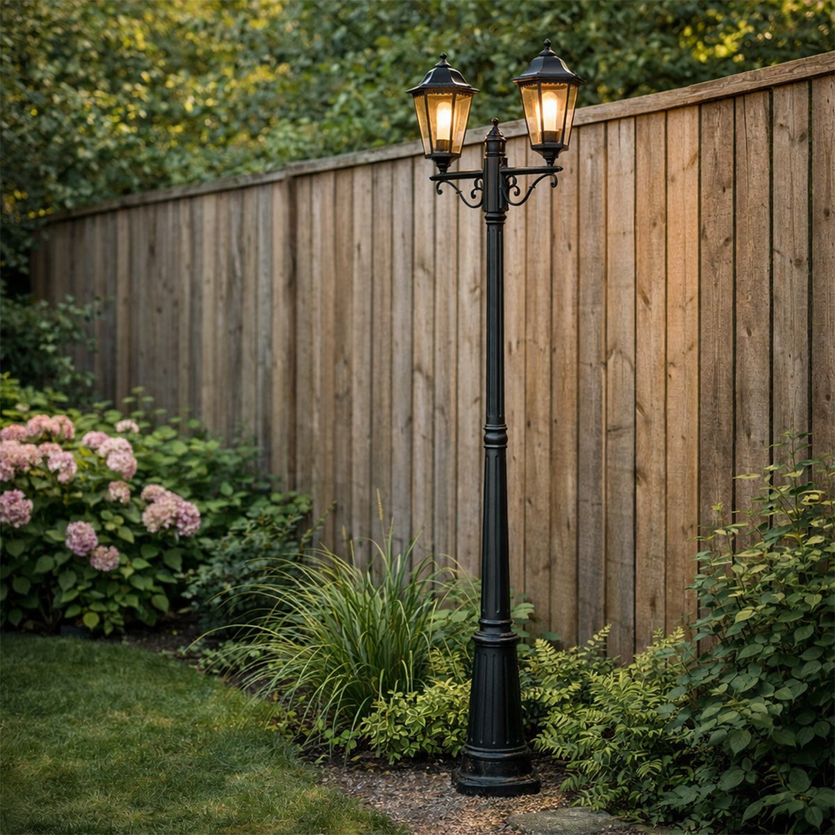 Qazqa classic-antique lanterne extérieure pour jardin - Havana - noir, max. 60w, e27, 220cm, IP44, à 2 lumières - 2