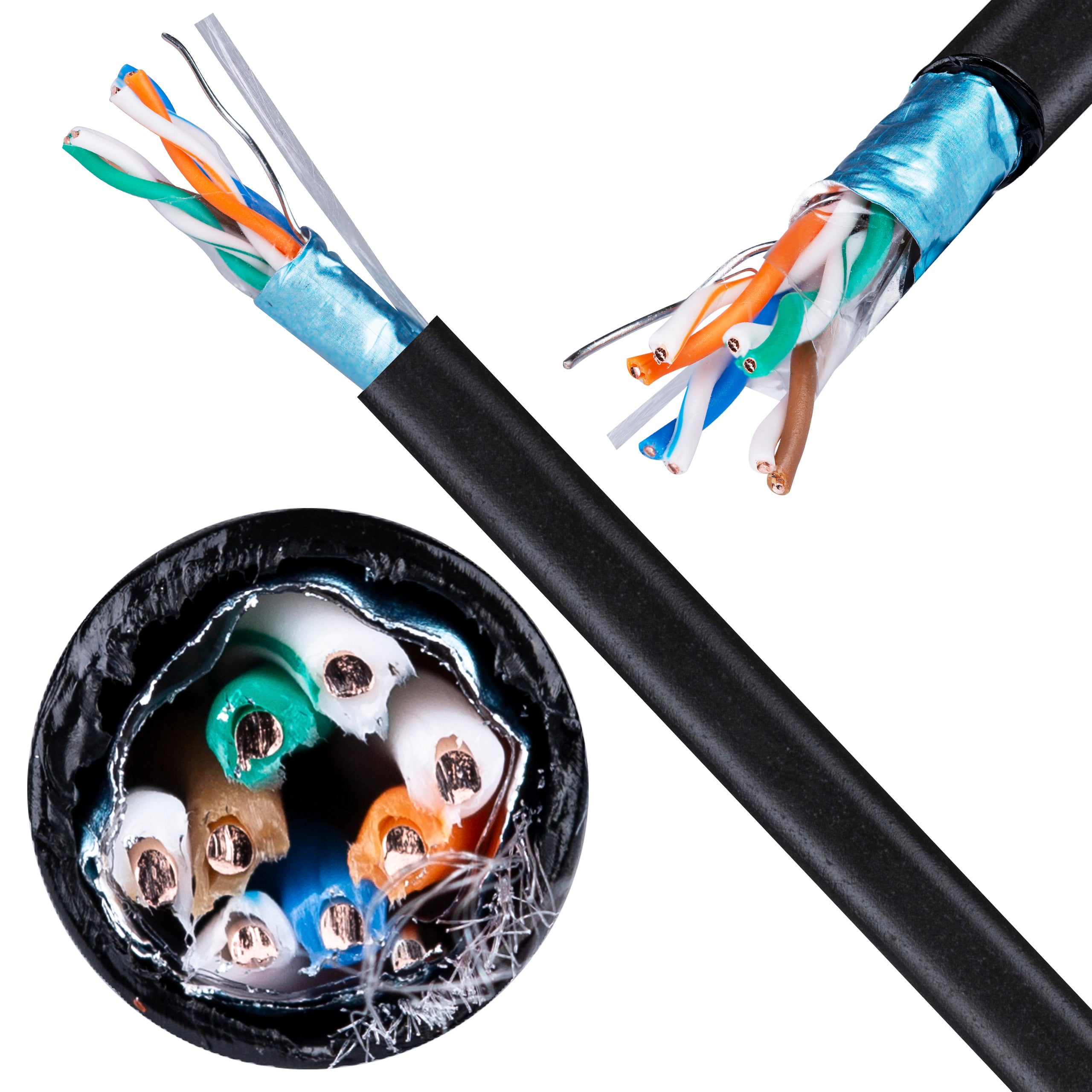 Kabel sieciowy F/UTP kat.5e skrętka 4x2x0,51mm zewnętrzny suchy PE czarny Alantec 500m