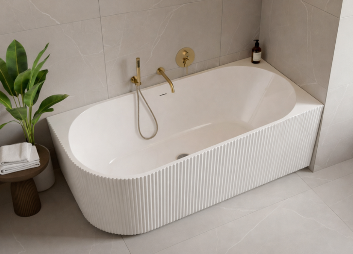 Baignoire d’angle droite – 170 x 75 cm – Blanc brillant rainuré – PERLE - 3