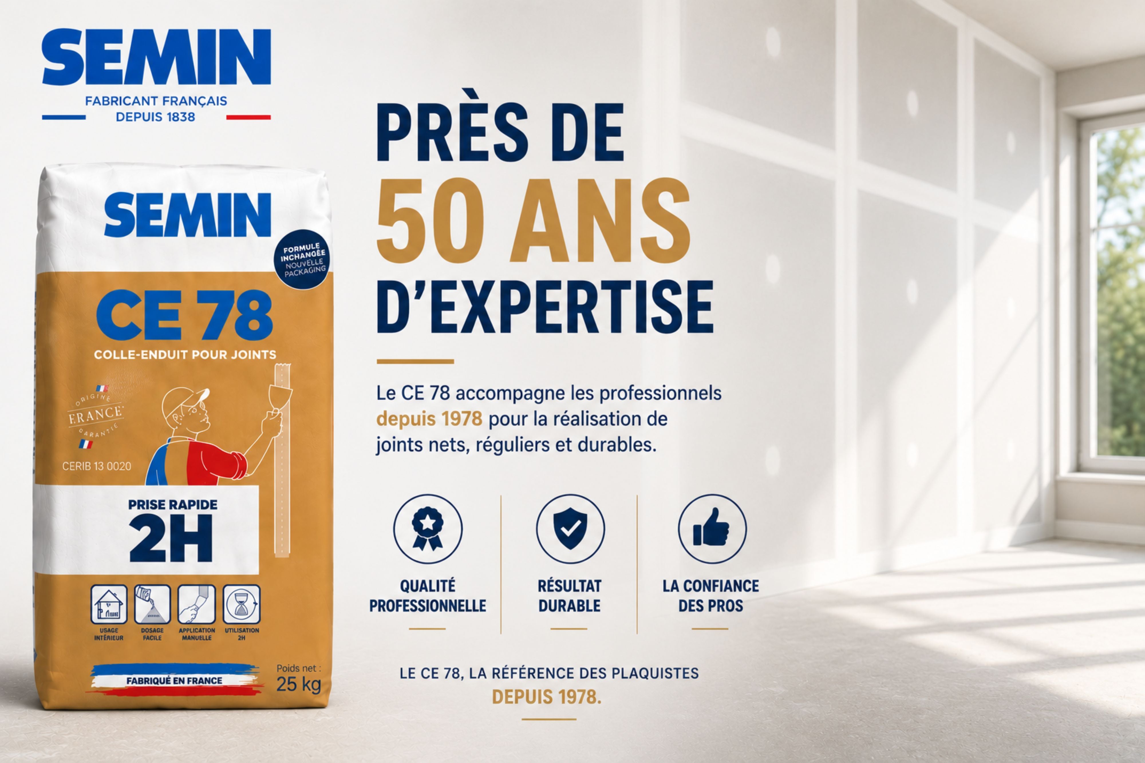Enduit pour Joints de Plaques de Plâtre CE 78 2 Heures Semin, Intérieur, Sac de 25 kg (lot de 2) - 6