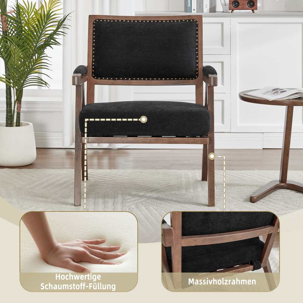 Fauteuil Lounge Tissu Moderne Mid-Century avec Accoudoirs et Cadre Bois pour Salon, Chambre, Bureau - 4