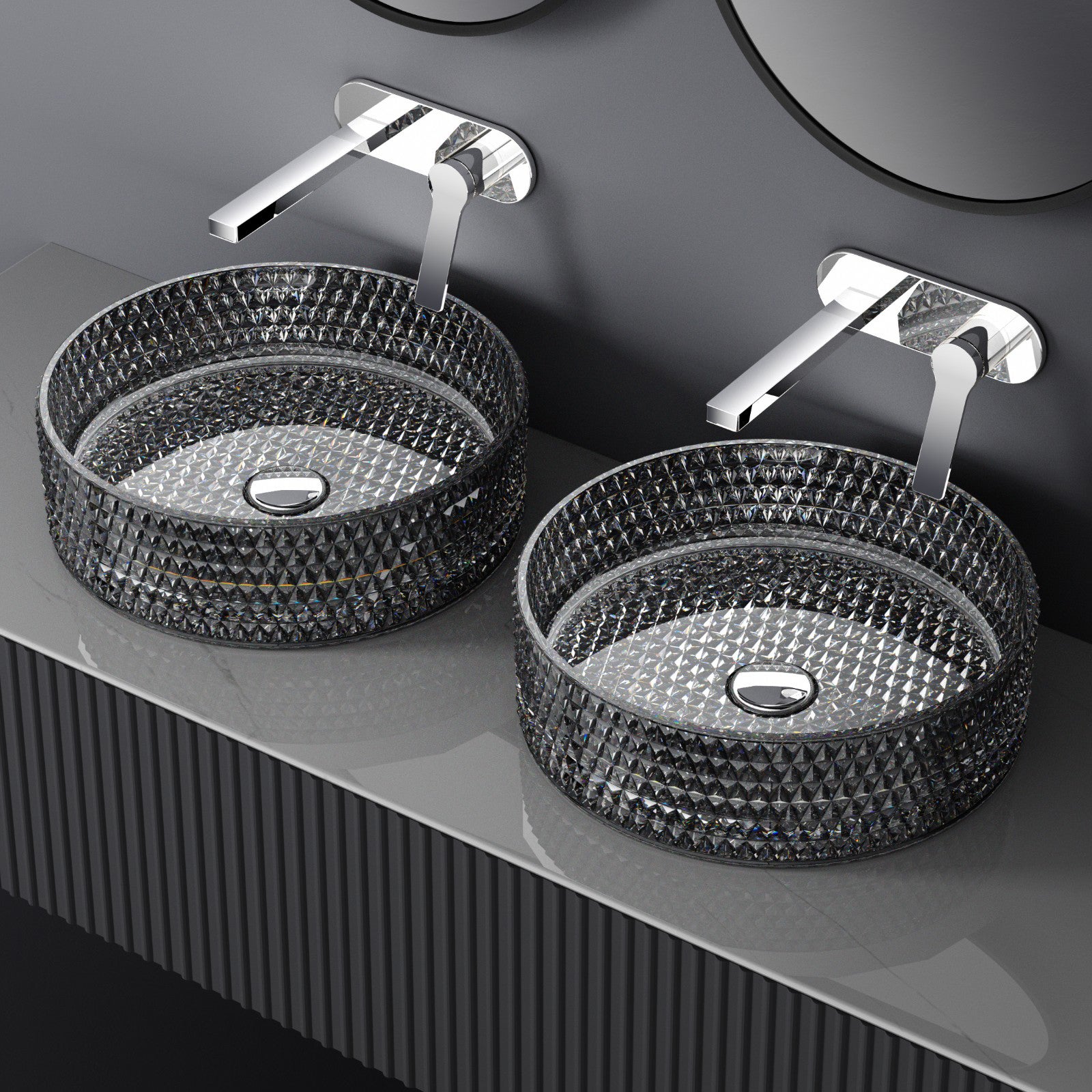 EMKE Vasque à Poser en Verre rond 36 x 36 x 11,2 cm - Noir - 5