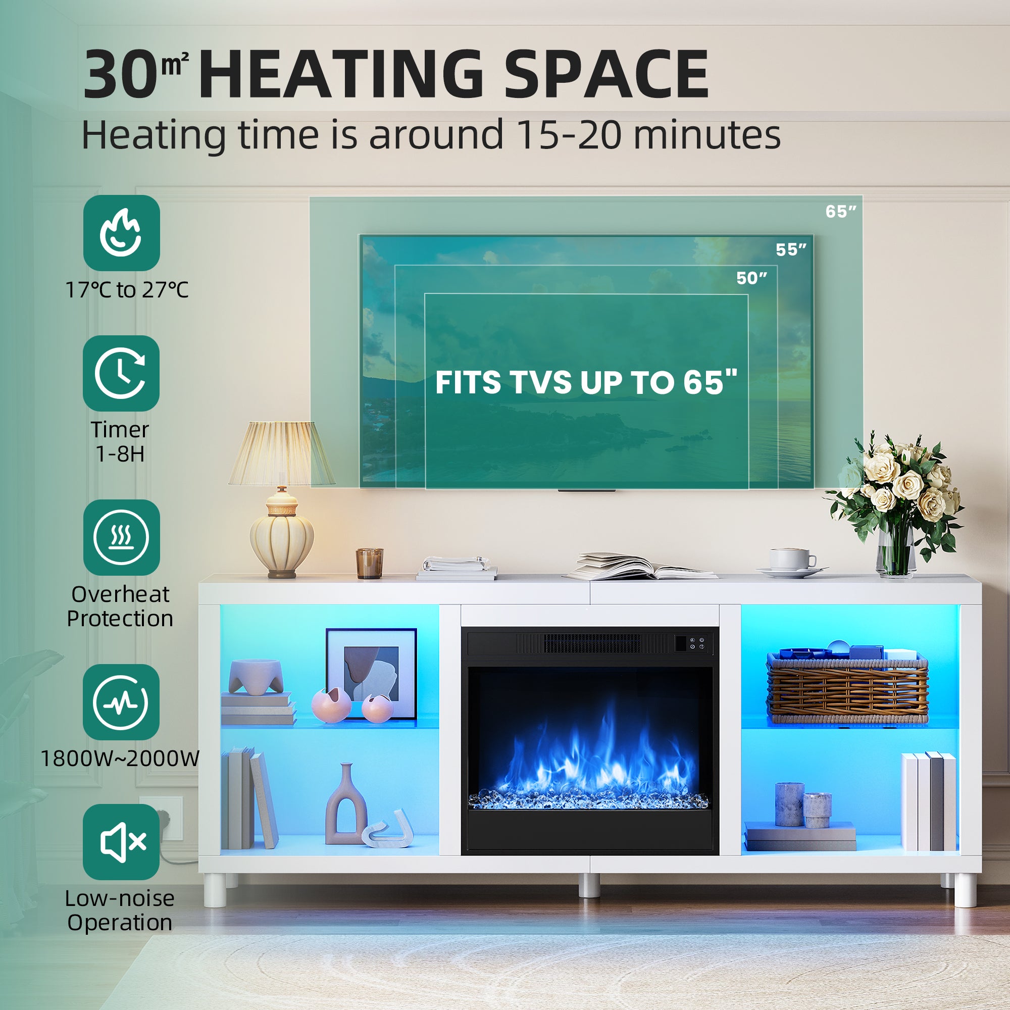 Balconera Mueble TV para Chimenea Eléctrica 18