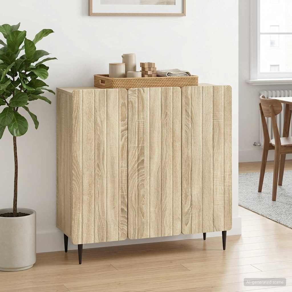 Aparador de madera de ingeniería, color roble, para baño, 89 × 34,5 × 82 cm