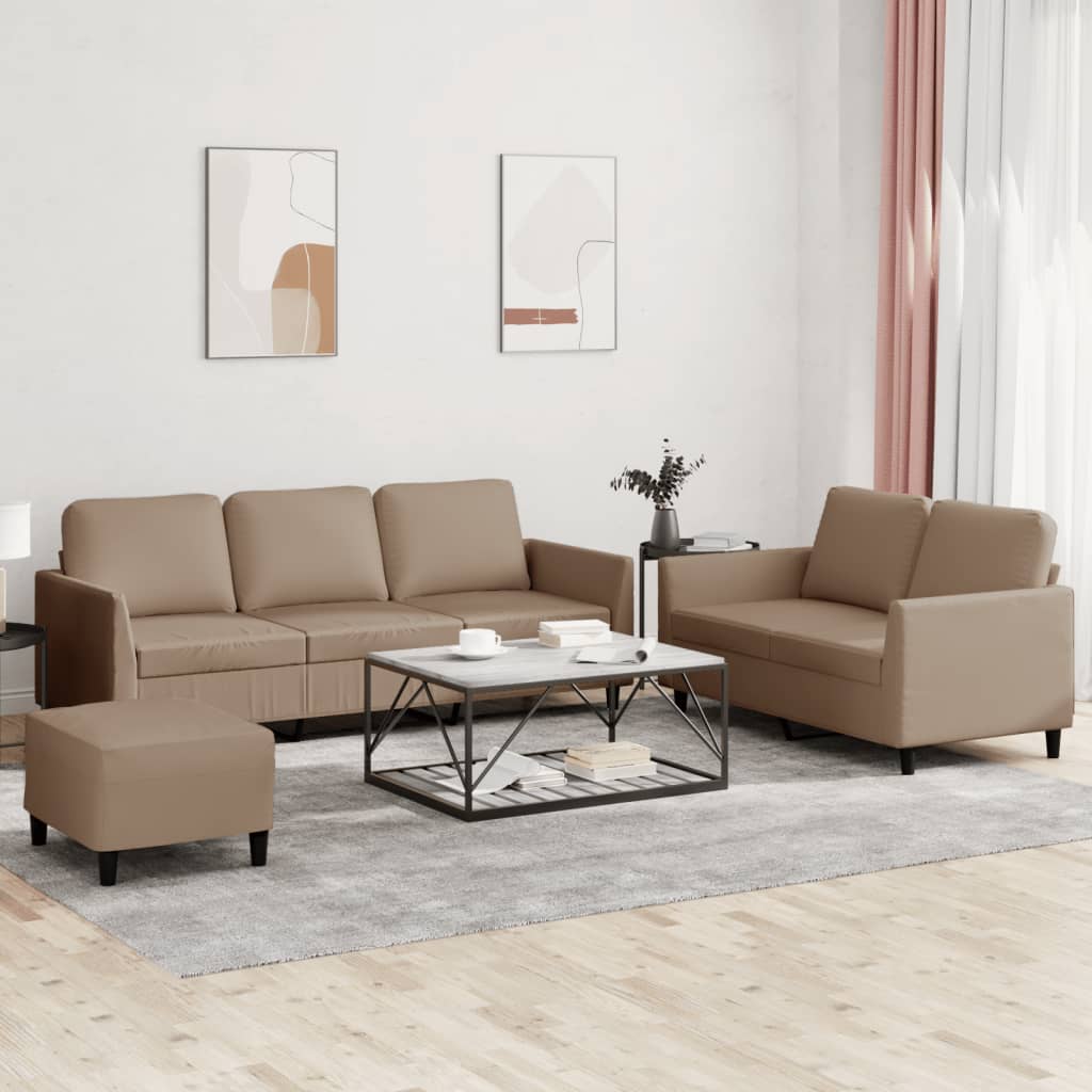 Conjunto de sofá de 3 piezas con cojines de piel sintética cappuccino